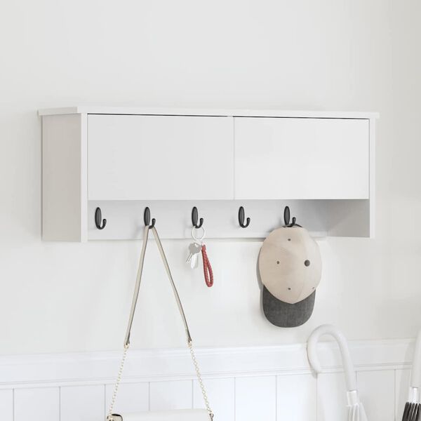 vidaXL Cabideiro de Parede Branco 80 x 20 x 30 cm Madeira processada