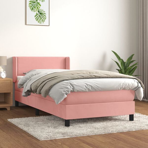vidaXL Cama com molas/colchão 90x190 cm veludo rosa
