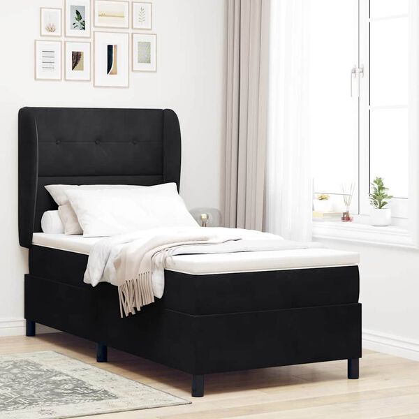 vidaXL Cama Box com colch&atilde;o com cabeceira Preto 200 x 90 cm Poli&eacute;ster