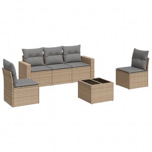 vidaXL 6 pcs conjunto de sof&aacute;s p/ jardim com almofad&otilde;es vime PE bege