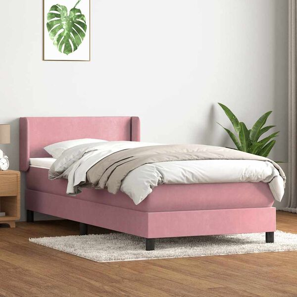 vidaXL Cama com molas/colch&atilde;o 80x220 cm veludo rosa