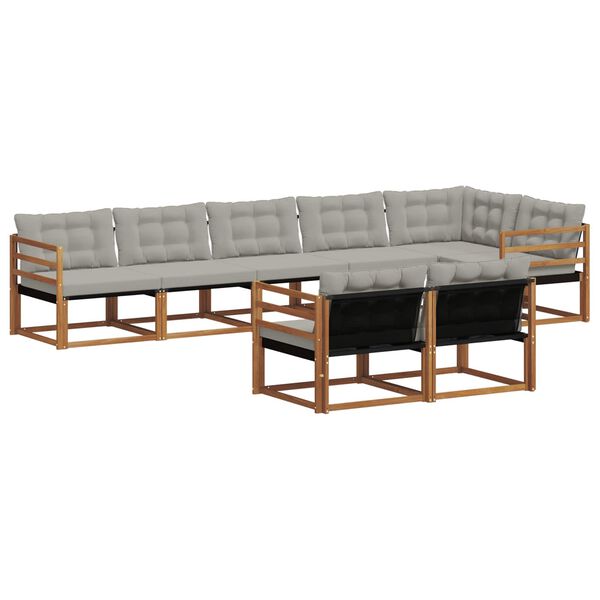 vidaXL Conjunto de Sof&aacute;s para Exterior 8 pcs Cinza Natural e Claro