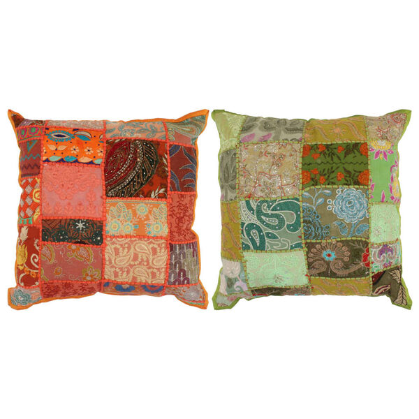 vidaXL Almofad&otilde;es de retalhos 2 pcs artesanal 45x45 cm laranja/verde