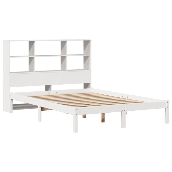 vidaXL Cama com estante sem colch&atilde;o 140x200 cm pinho maci&ccedil;o branco