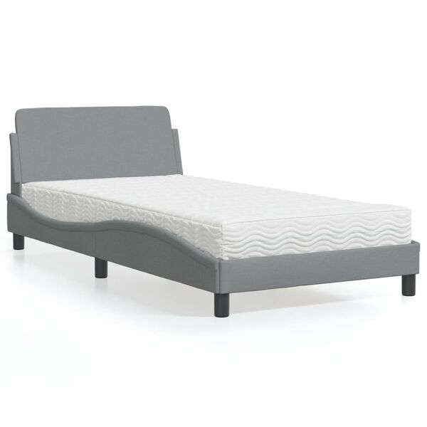 vidaXL Cama com colch&atilde;o Dover 100x200 cm tecido cinzento-claro