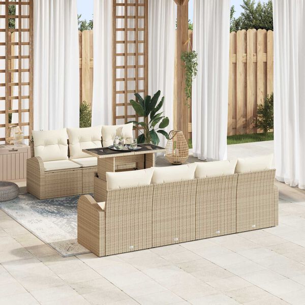 vidaXL Conjunto de Sof&aacute; de Jardim 8 pcs Bege Rattan de Polipropileno