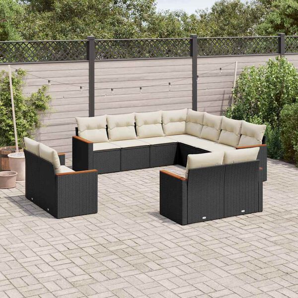 vidaXL 11 pcs conjunto sof&aacute;s de jardim c/ almofad&otilde;es vime PE preto