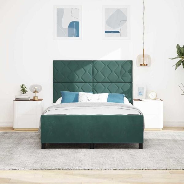 vidaXL Cama Box com cabeceira Verde Escuro 140 x 190 cm Veludo