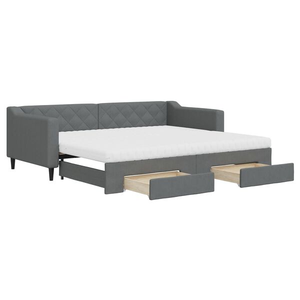 vidaXL Sofá-cama c/ gavetão e gavetas 90x200 cm tecido cinzento-escuro