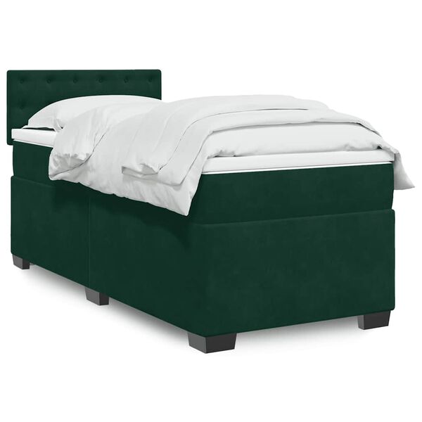 vidaXL Cama com molas/colch&atilde;o 90x190 cm veludo verde-escuro