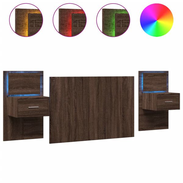 vidaXL Cabeceira de cama c/ arm&aacute;rios deriv. madeira carvalho castanho