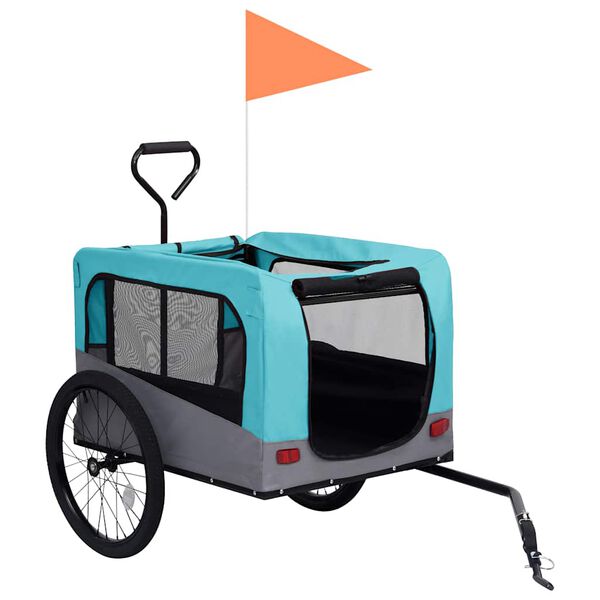 vidaXL Reboque bicicletas/carrinho para animais 2-em-1 azul/cinza