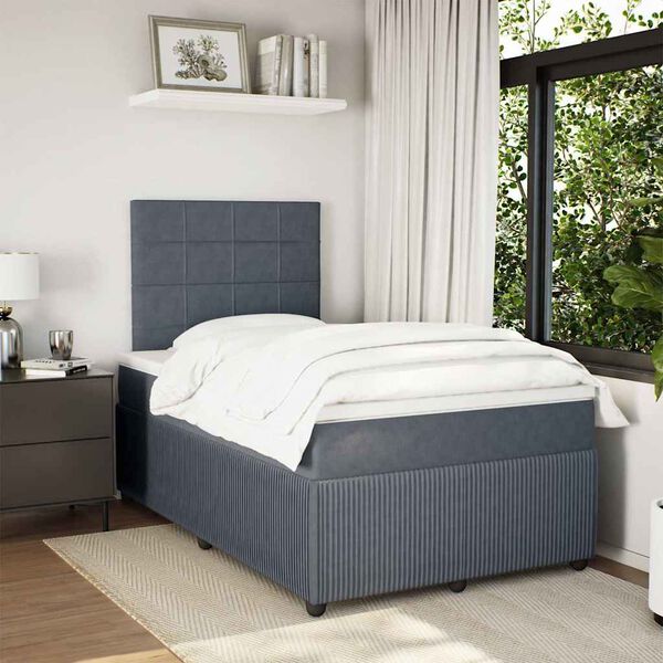 vidaXL Cama boxspring com colch&atilde;o 120x200 cm veludo cinzento-escuro