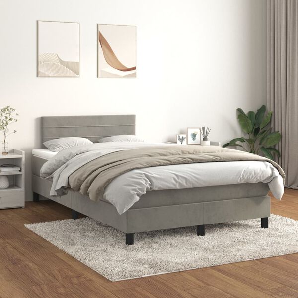 vidaXL Cama boxspring c/ colch&atilde;o 120x200 cm veludo cinzento-claro