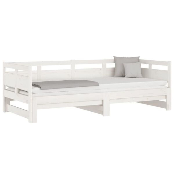 vidaXL Estrutura sof&aacute;-cama de puxar pinho maci&ccedil;o branco 2x(90x190) cm
