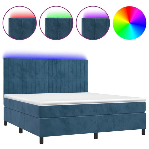 vidaXL Cama box spring c/ colch&atilde;o/LED 160x200 cm veludo azul-escuro