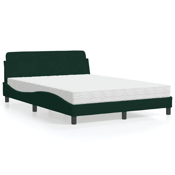 vidaXL Cama com colch&atilde;o Dover 140x190 cm veludo verde-escuro