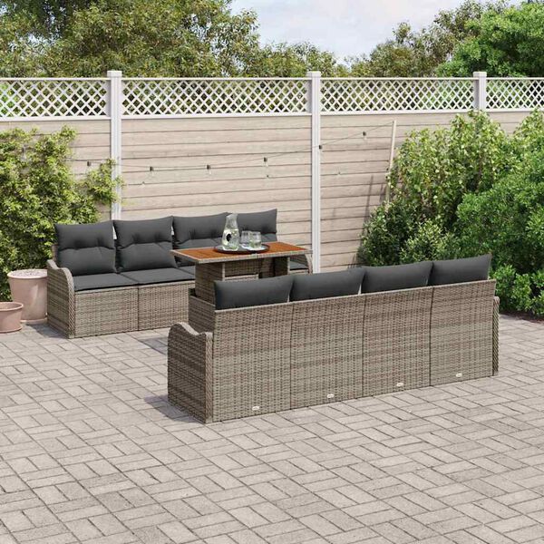 vidaXL Conjunto de Sof&aacute; de Jardim 9 pcs Cinzeto Rattan Sint&eacute;tico