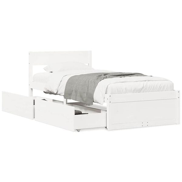 vidaXL Cama sem colch&atilde;o 75x190 cm madeira de pinho maci&ccedil;a branco