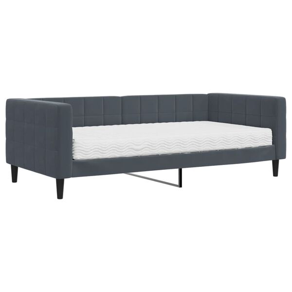 vidaXL Sof&aacute;-cama com colch&atilde;o 90x190 cm veludo cinzento-escuro