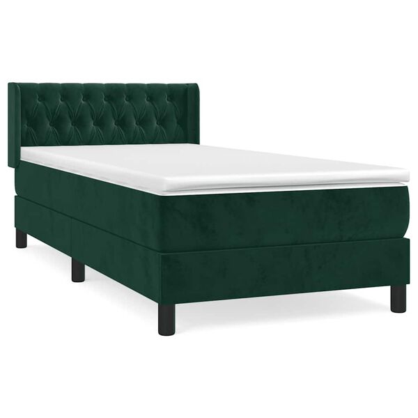 vidaXL Cama com molas/colch&atilde;o 90x200 cm veludo verde-escuro