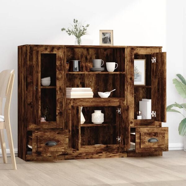 vidaXL Arm&aacute;rios altos 3 pcs derivados de madeira carvalho fumado