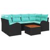 vidaXL Conjunto de Sof&aacute; de Jardim 7 unid. Preto e Turquesa vime PE