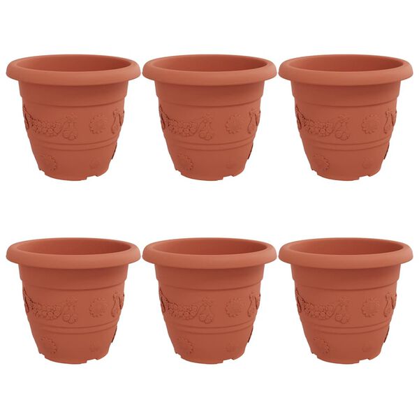 vidaXL Vaso Redondo para Flores 6 pcs Vermelho Tijolo &Oslash; 26 x 21.5 cm