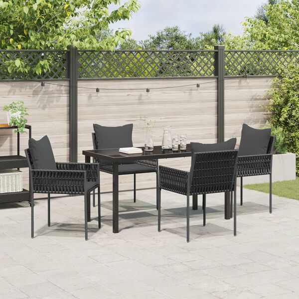 vidaXL Conjunto de Jantar para Jardim 5 pcs Preto e Cinza Rattan de PE