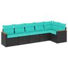 vidaXL Conjunto de sof&aacute; de jardim com 6 pe&ccedil;as e almofadas em rattan sint&eacute;tico preto