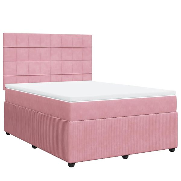 vidaXL Cama com molas/colch&atilde;o 140x190 cm veludo rosa