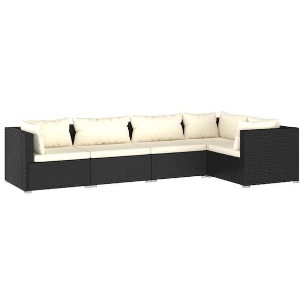 vidaXL 5 pcs conjunto lounge de jardim c/ almofad&otilde;es vime PE preto