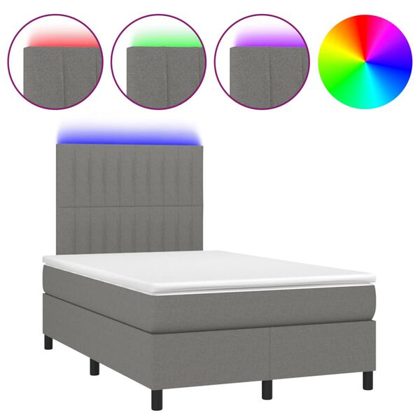 vidaXL Cama box spring c/ colch&atilde;o e LED 120x190 cm tecido cinza-escuro