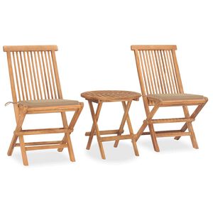 vidaXL 3 pcs conj. jantar dobr&aacute;vel exterior c/ almofad&atilde;o teca maci&ccedil;a