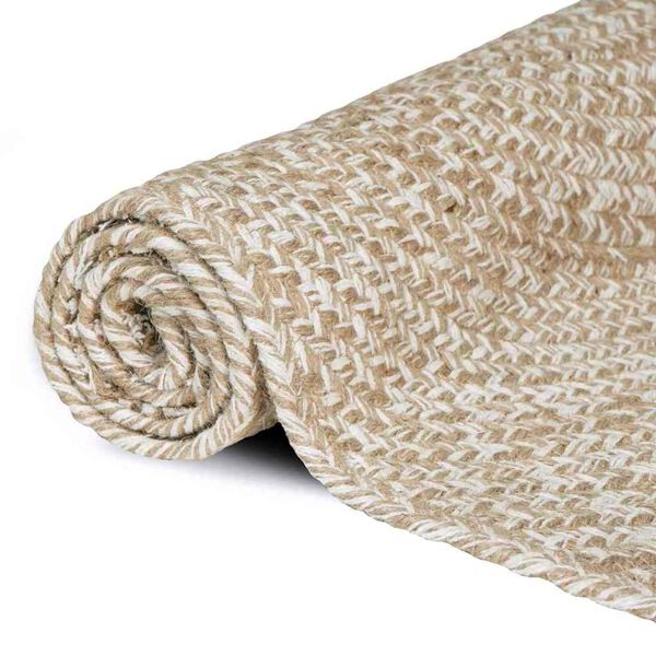 vidaXL Tapetes de &aacute;rea Quadrado Natural e Branco 160 x 160 cm Juta