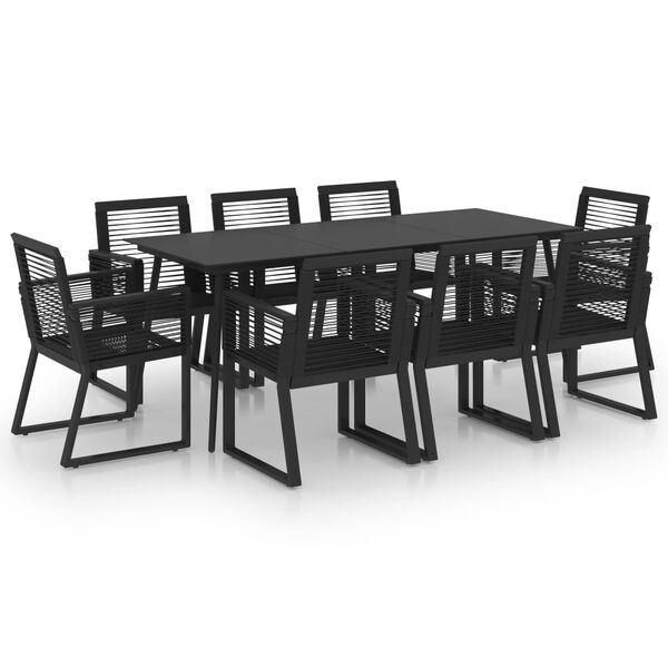 vidaXL 9 pcs conjunto de jantar para jardim vime de PVC preto