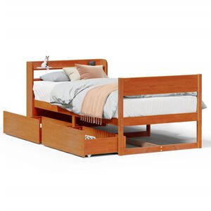 vidaXL Cama sem colch&atilde;o 75x190 cm madeira de pinho maci&ccedil;a castanho-mel