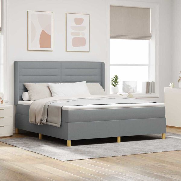 vidaXL Cama Box com colch&atilde;o Cinzento-claro 180 x 200 cm tecido