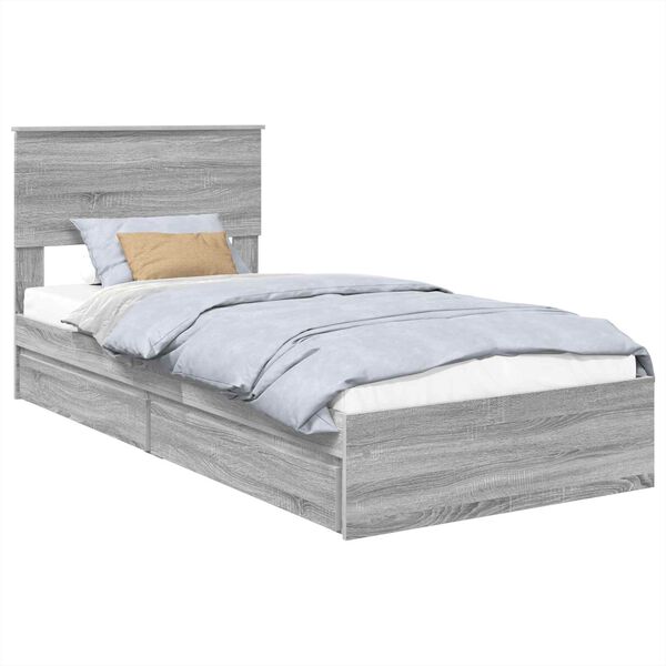vidaXL Cama com Armazenamento com cabeceira Cinza Sonoma 75 x 190 cm