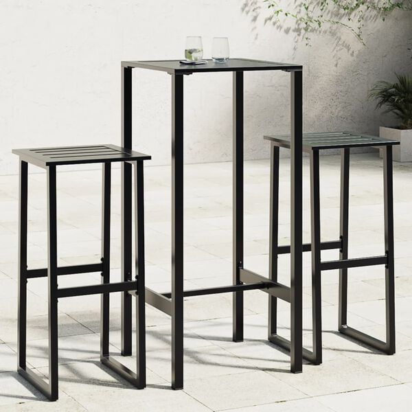 vidaXL Conjunto de bar para jardim 3 pcs a&ccedil;o revestido a p&oacute; preto