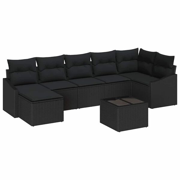 vidaXL Conjunto de Sofás com almofada 8 pcs Preto vime PE