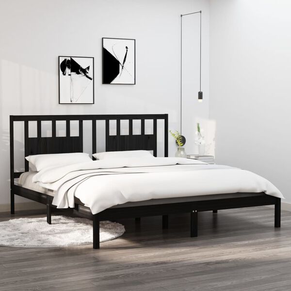 vidaXL Estrutura de cama 200x200 cm pinho maci&ccedil;o preto