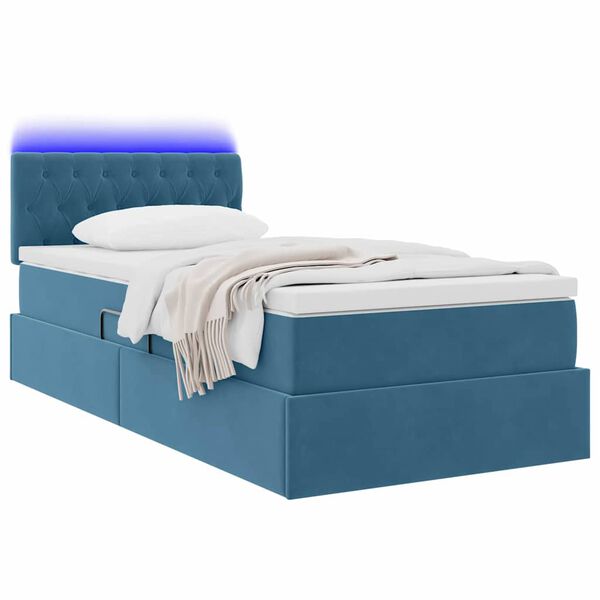 vidaXL Cama com arruma&ccedil;&atilde;o e LED Azul Escuro 100 x 200 cm Veludo