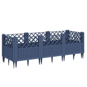 vidaXL Vaso/floreira de jardim c/ estacas 123,5x43,5x43,5 cm PP cinzento azul