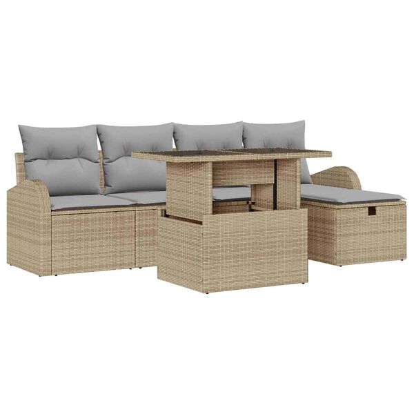 vidaXL Conjunto de Sof&aacute; de Jardim 6 pcs Bege Rattan Sint&eacute;tico