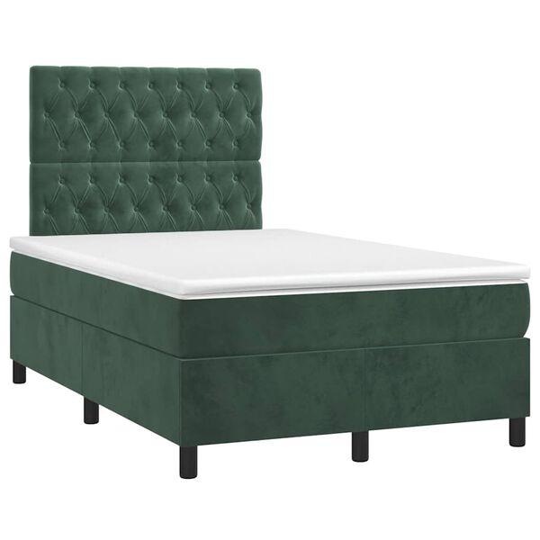 vidaXL Cama boxspring com colch&atilde;o 120x190 cm veludo verde-escuro