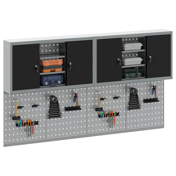 vidaXL Conjunto de Arm&aacute;rios de Ferramentas com prateleira 6 pcs Preto