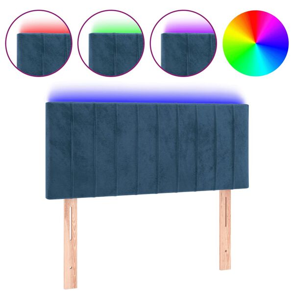vidaXL Cabeceira de cama c/ luzes LED veludo 90x5x78/88 cm azul-escuro