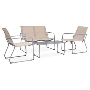 vidaXL 4 pcs conjunto lounge para jardim tecido e aço cor creme