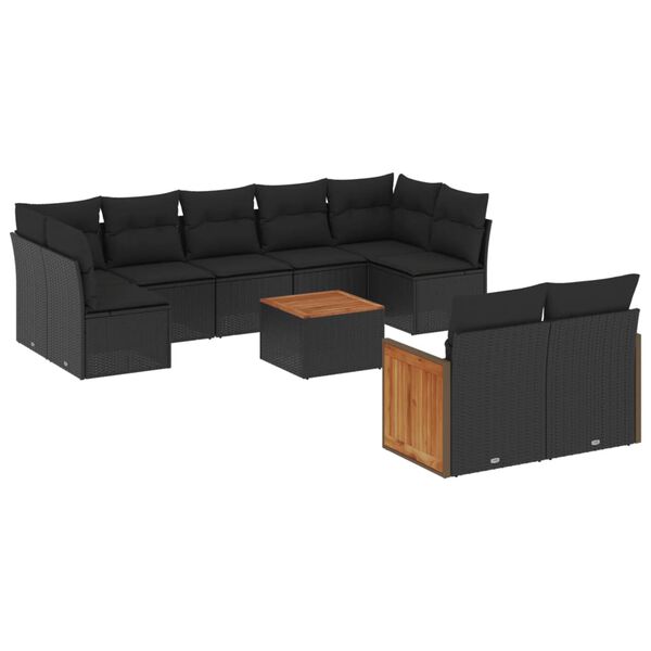 vidaXL 10 pcs conjunto sof&aacute;s de jardim c/ almofad&otilde;es vime PE preto